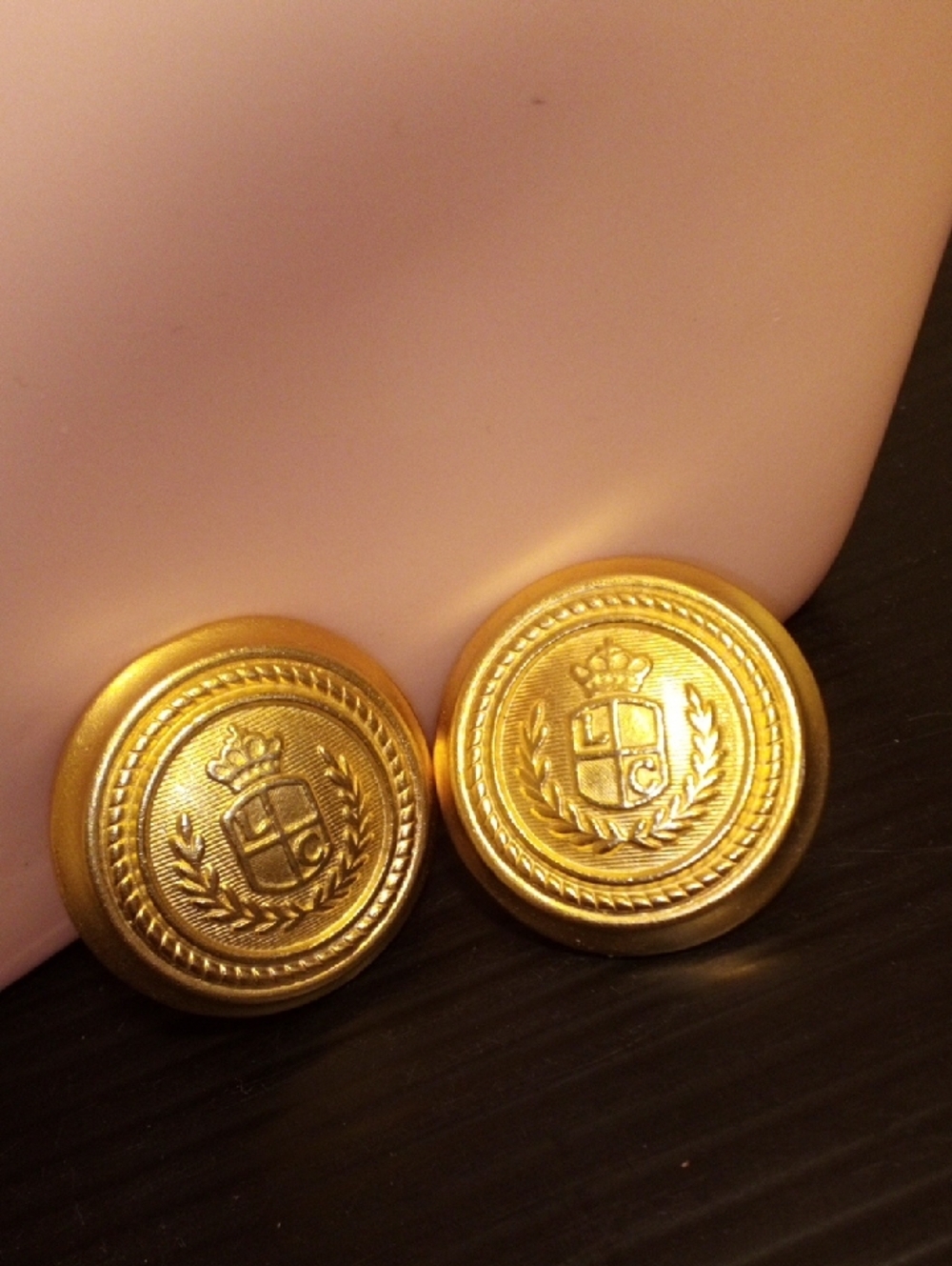 Gold Crest Button-Style Earrings - Picture 1 of 5